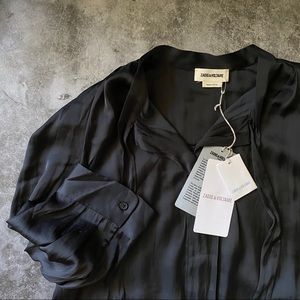 NWT ZADIG + VOLTAIRE Noir Touch satin bow tie blou